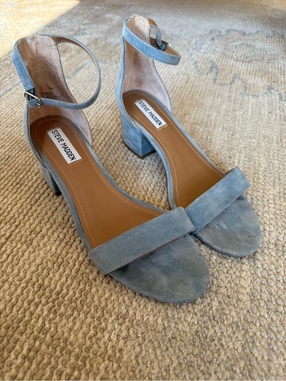 Steve Madden Light Blue Suede Ankle-Strap Block Heels